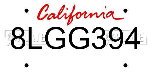 8LGG394 California License Plate