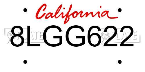 8LGG622 California License Plate