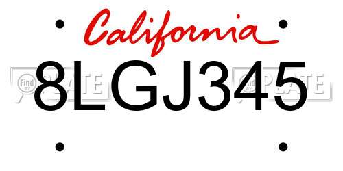 8LGJ345 California License Plate
