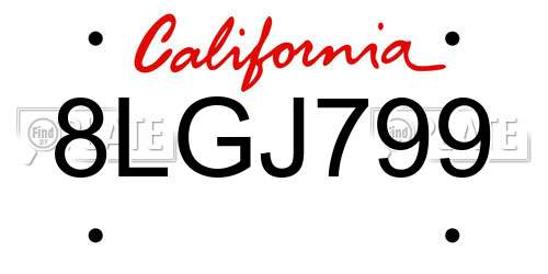 8LGJ799 California License Plate