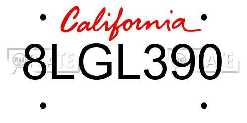 8LGL390 California License Plate