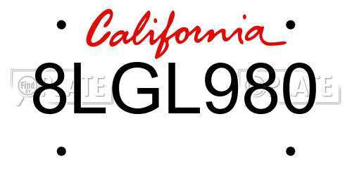 8LGL980 California License Plate