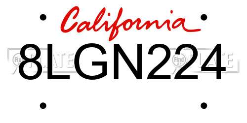 8LGN224 California License Plate