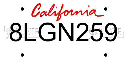 8LGN259 California License Plate