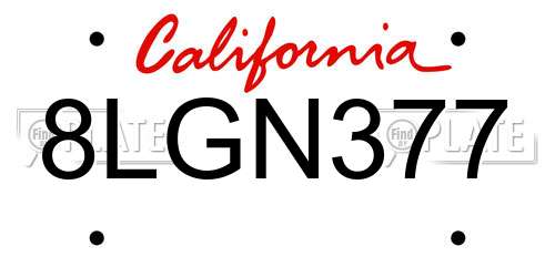 8LGN377 California License Plate