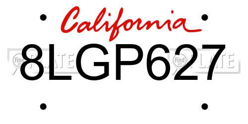 8LGP627 California License Plate