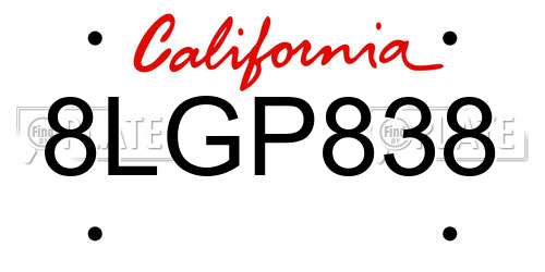 8LGP838 California License Plate