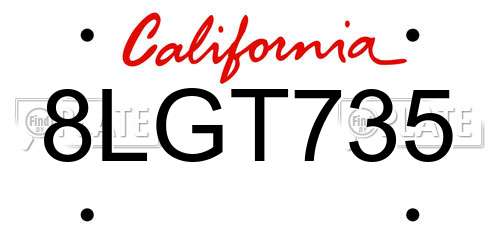 8LGT735 California License Plate