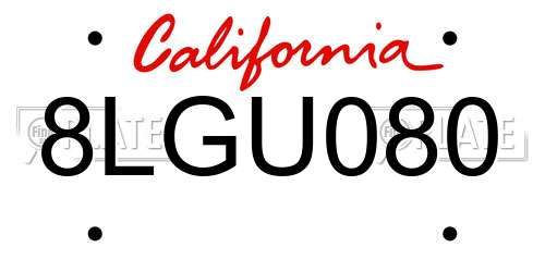 8LGU080 California License Plate