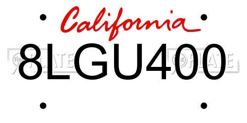 8LGU400 California License Plate