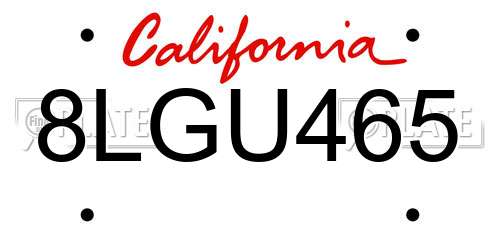 8LGU465 California License Plate