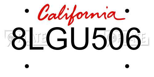 8LGU506 California License Plate