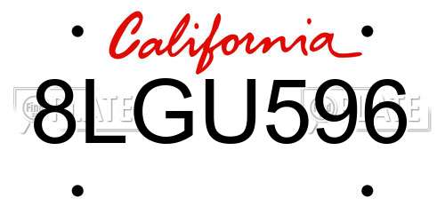 8LGU596 California License Plate