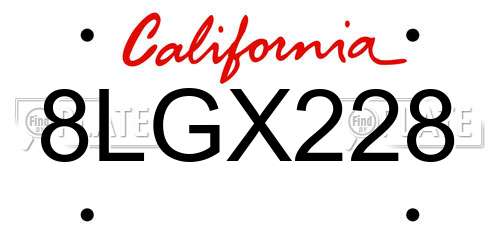 8LGX228 California License Plate