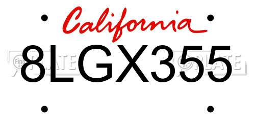 8LGX355 California License Plate