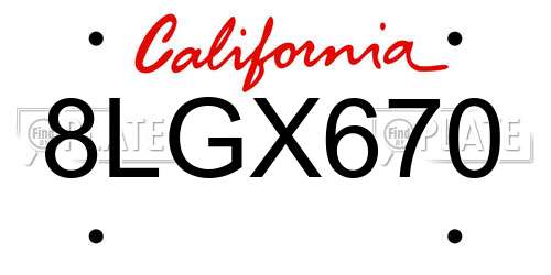 8LGX670 California License Plate
