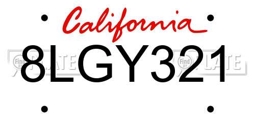 8LGY321 California License Plate