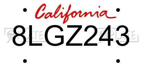 8LGZ243 California License Plate
