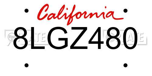 8LGZ480 California License Plate