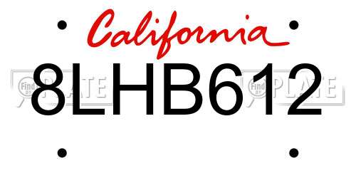 8LHB612 California License Plate
