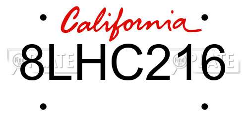 8LHC216 California License Plate