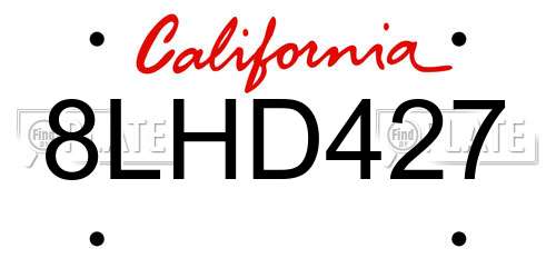 8LHD427 California License Plate