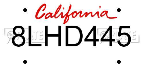 8LHD445 California License Plate
