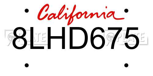 8LHD675 California License Plate