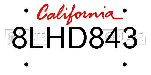 8LHD843 California License Plate