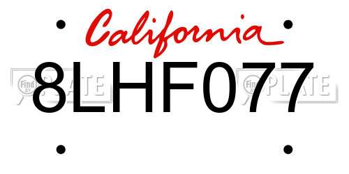 8LHF077 California License Plate