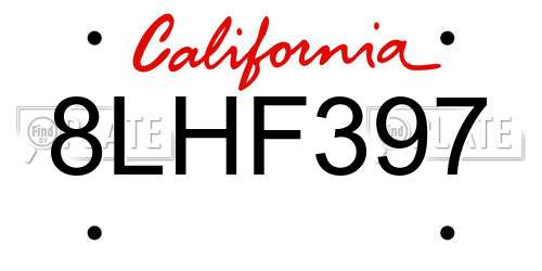 8LHF397 California License Plate