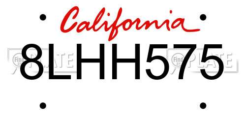 8LHH575 California License Plate