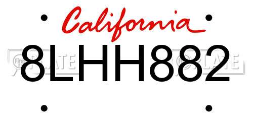 8LHH882 California License Plate