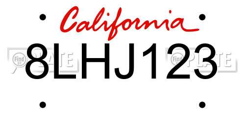 8LHJ123 California License Plate