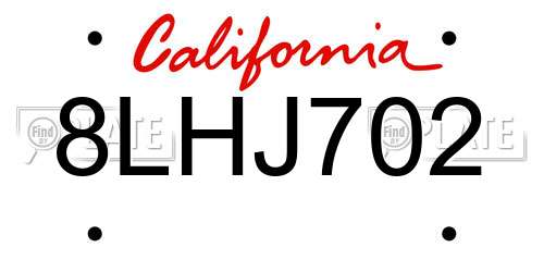 8LHJ702 California License Plate