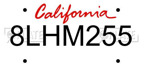 8LHM255 California License Plate