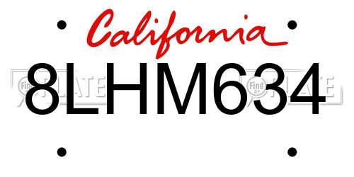 8LHM634 California License Plate