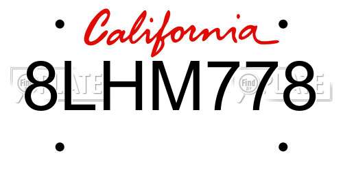 8LHM778 California License Plate