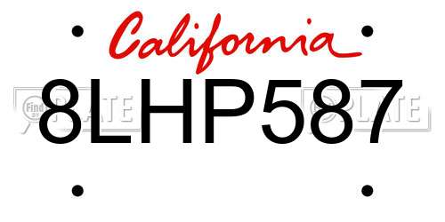 8LHP587 California License Plate