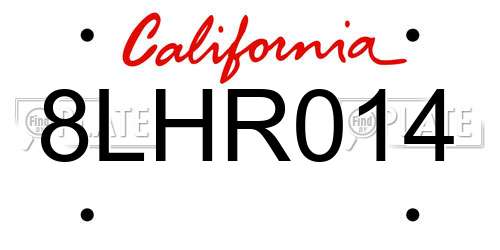 8LHR014 California License Plate