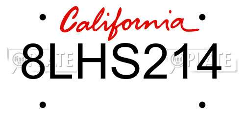 8LHS214 California License Plate
