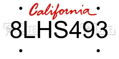 8LHS493 California License Plate