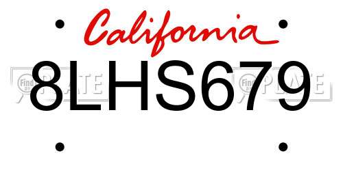 8LHS679 California License Plate
