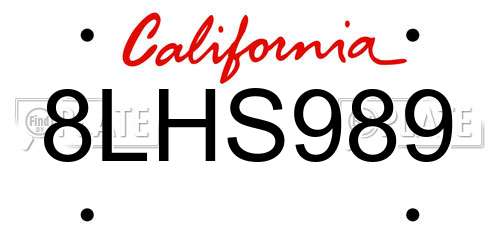 8LHS989 California License Plate