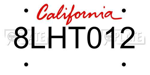 8LHT012 California License Plate