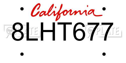 8LHT677 California License Plate