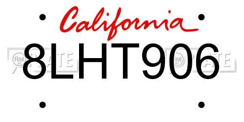 8LHT906 California License Plate