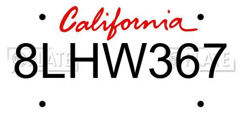 8LHW367 California License Plate