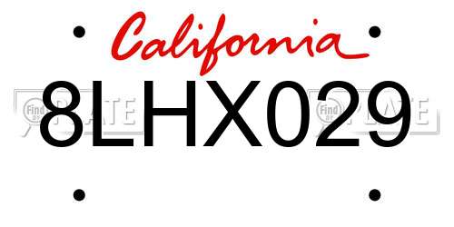8LHX029 California License Plate