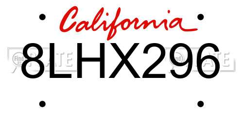 8LHX296 California License Plate